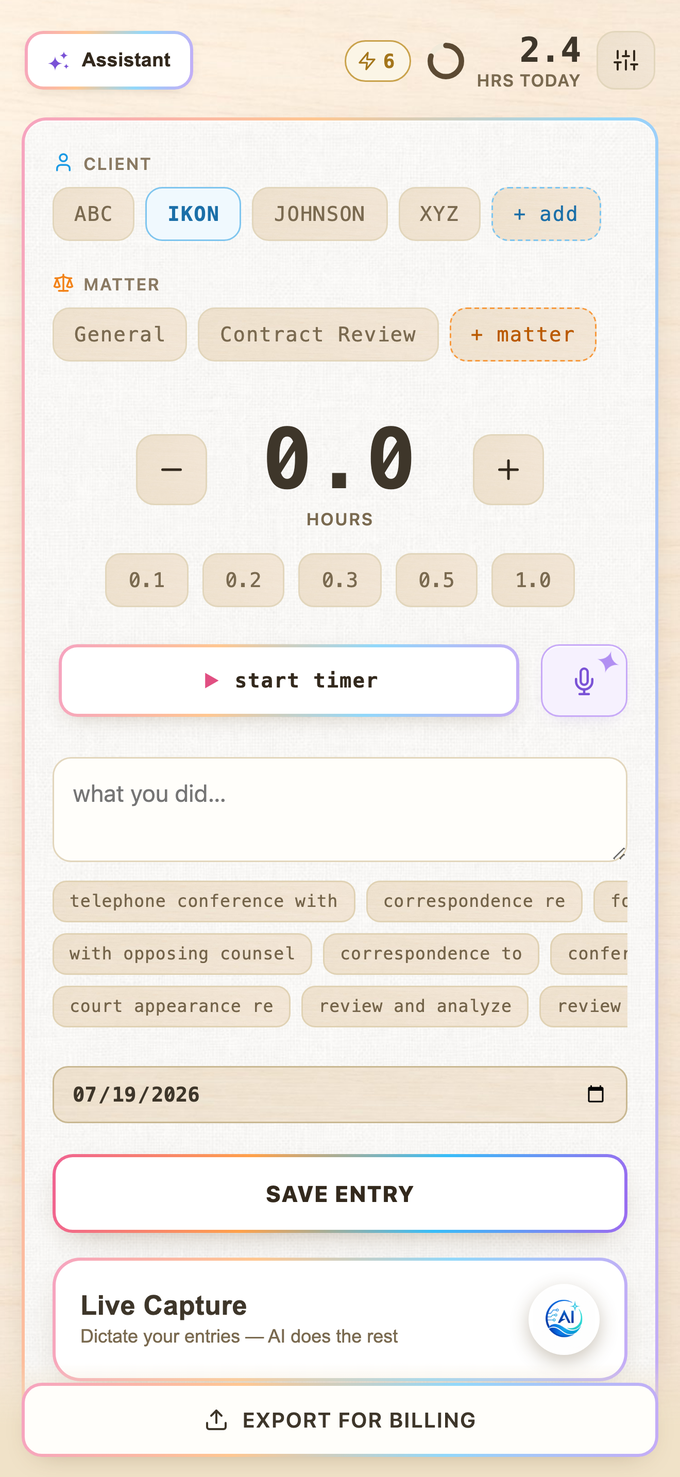 The capture screen in the pastel theme: warm birch background with rainbow accents